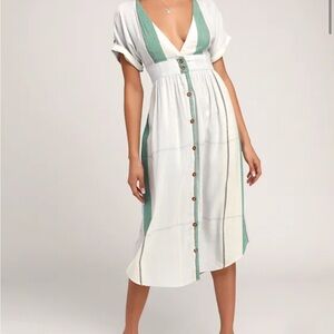 O'Neill White and Green Midi Dress
